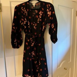 A New Day Black Dress with Red Floral Pattern, size M